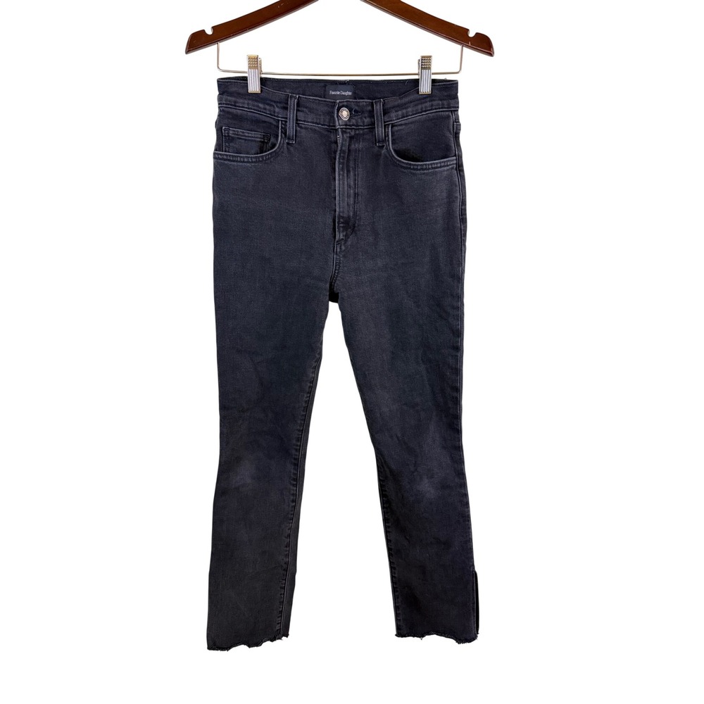 Favorite Daughter The Valentina Boulder Jeans Womens 27 Black Raw Hem Side Slits